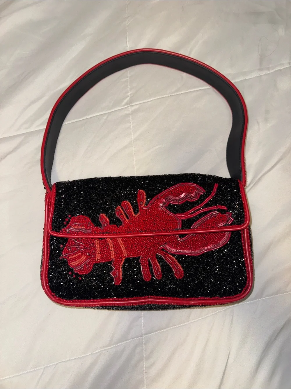 STAUD Tommy Beaded Bag in Lobster